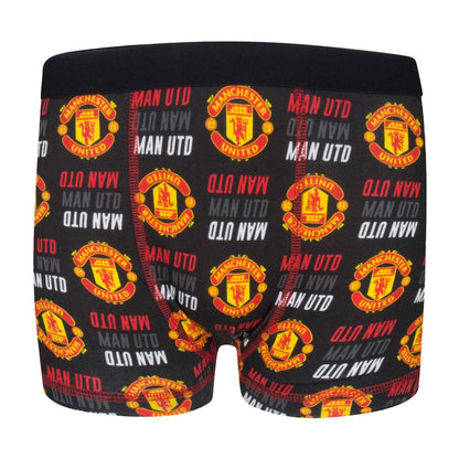 Multicoloured - Back - Manchester United FC Boys Crest Boxer Shorts (Pack of 3)