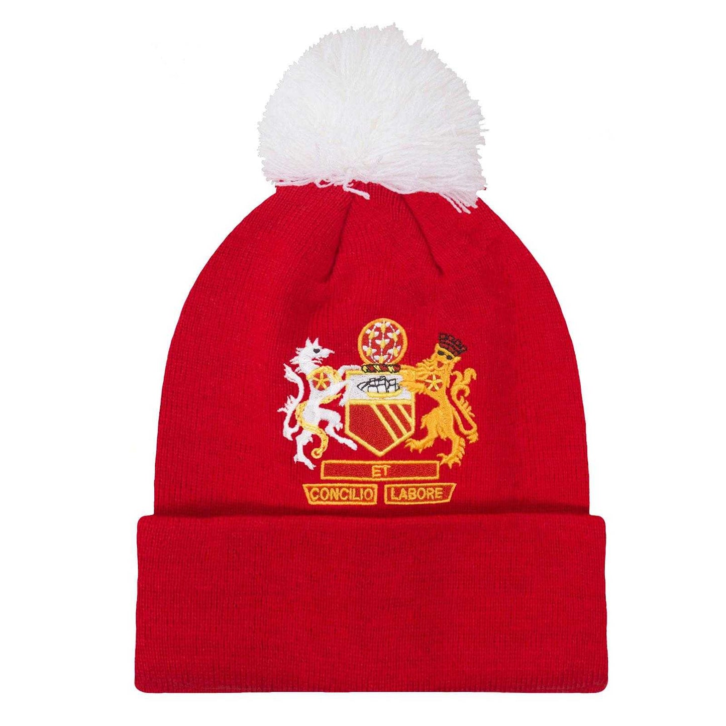Red - Front - Fan Originals Manchester Crest Bobble Beanie