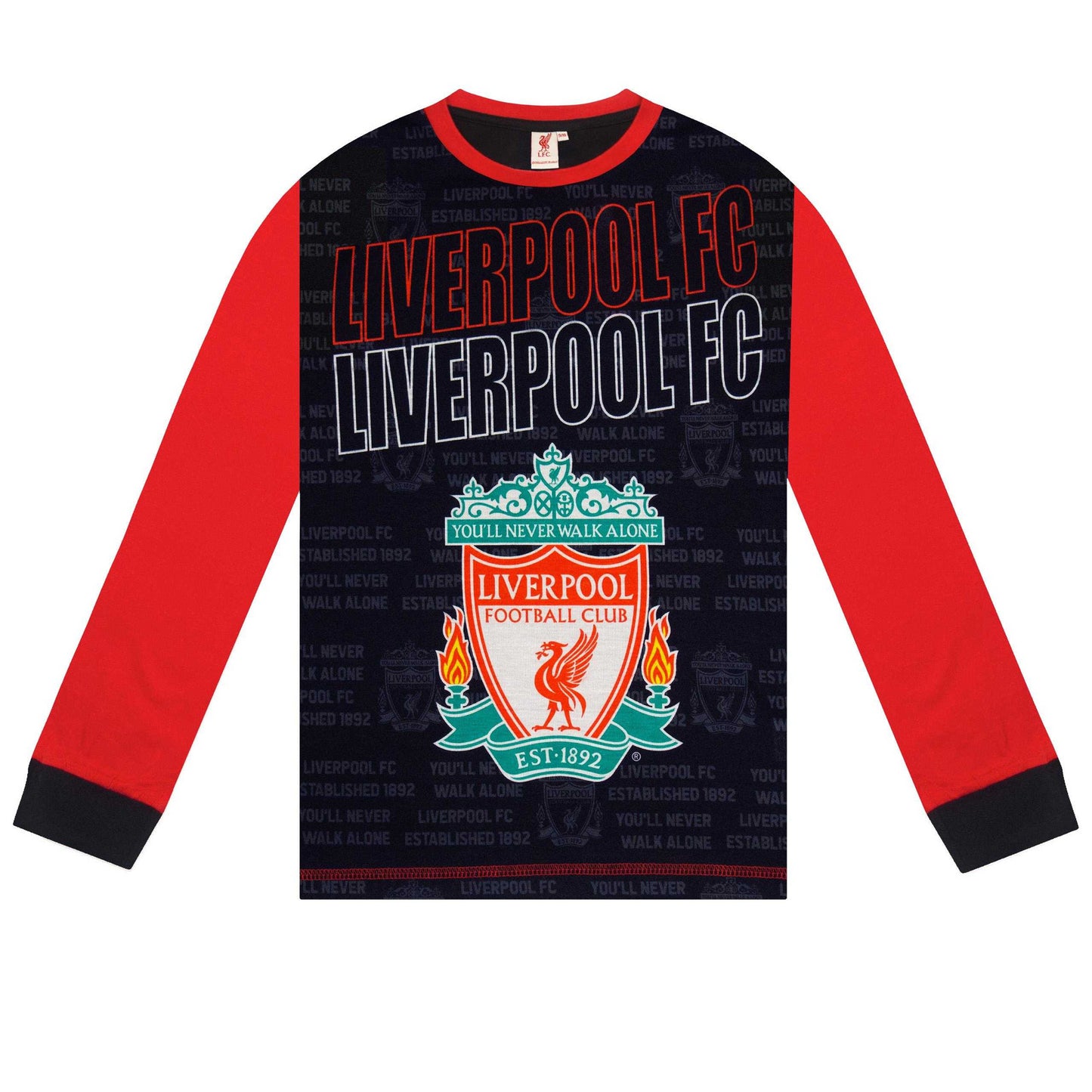 Red-Black - Back - Liverpool FC Boys Crest Long Pyjama Set