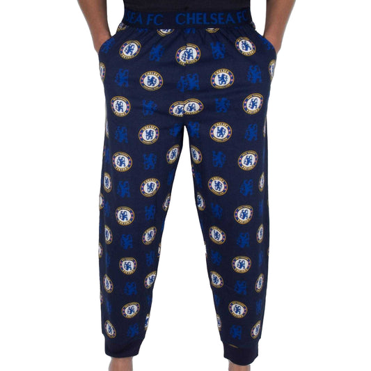 Navy Blue - Front - Chelsea FC Mens Repeat Logo Pyjama Bottoms