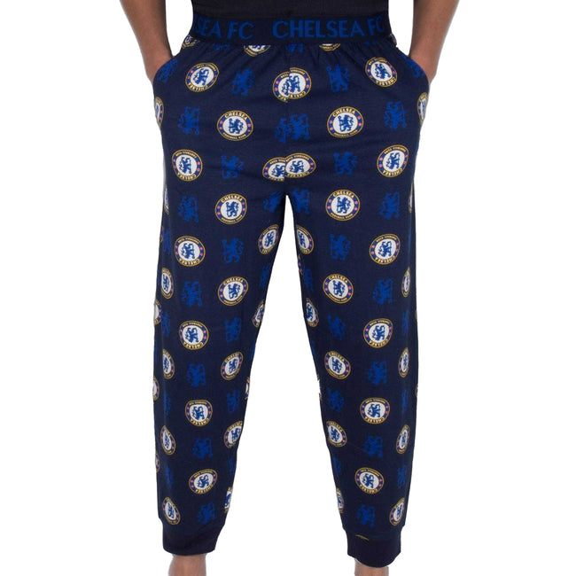 Navy Blue - Front - Chelsea FC Mens Repeat Logo Pyjama Bottoms