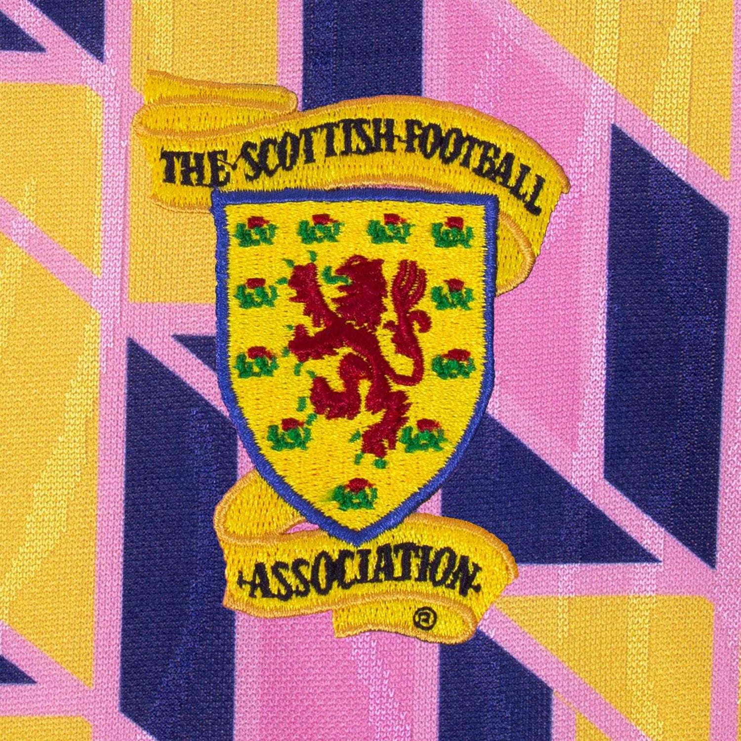 Navy-Yellow-Pink - Side - Scottish FA Mens 1990 Retro Polo Shirt