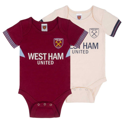 Claret-Ecru - Front - West Ham United FC Baby Home & Away Kit Babygrow (Pack of 2)