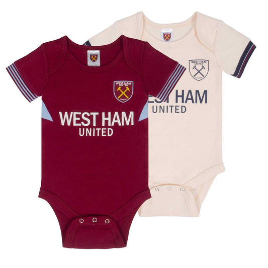 Claret-Ecru - Front - West Ham United FC Baby Home & Away Kit Babygrow (Pack of 2)