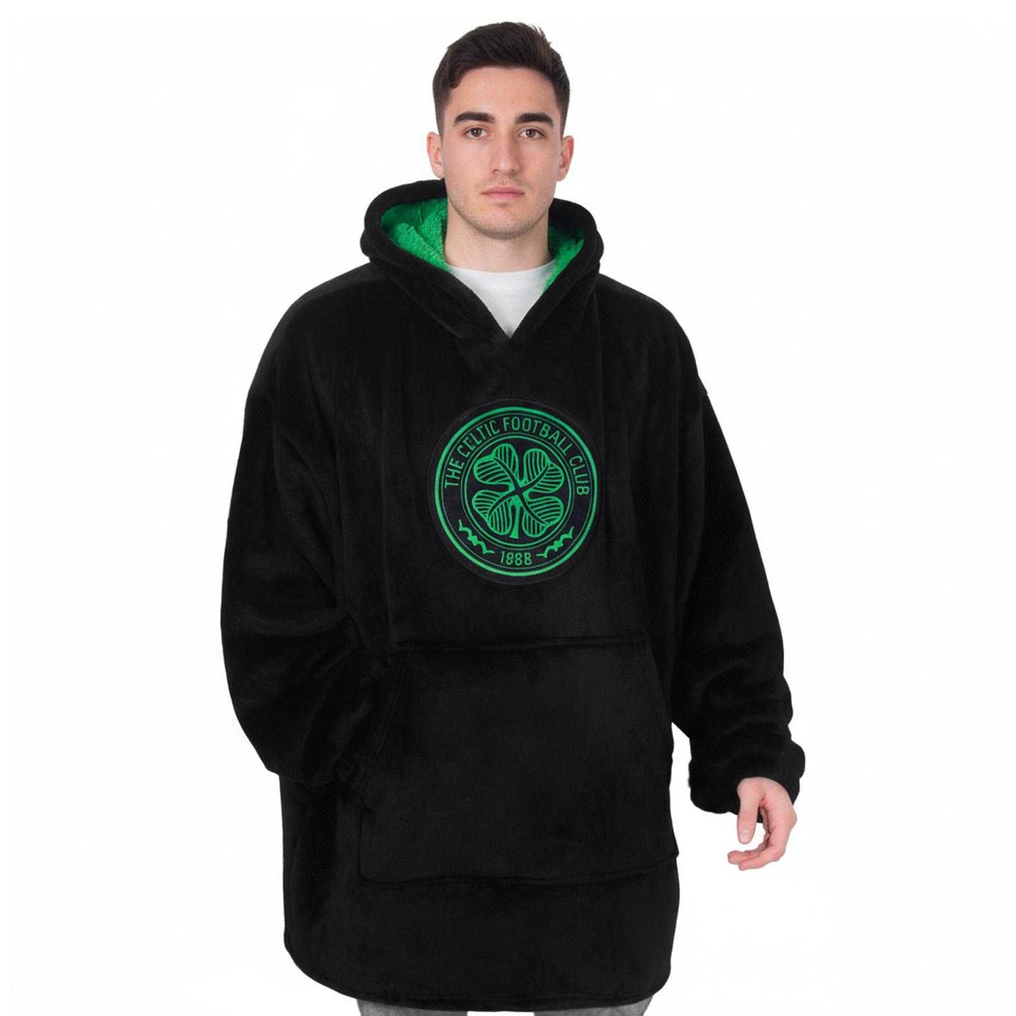 Black - Front - Celtic FC Mens Oversized Blanket Hoodie