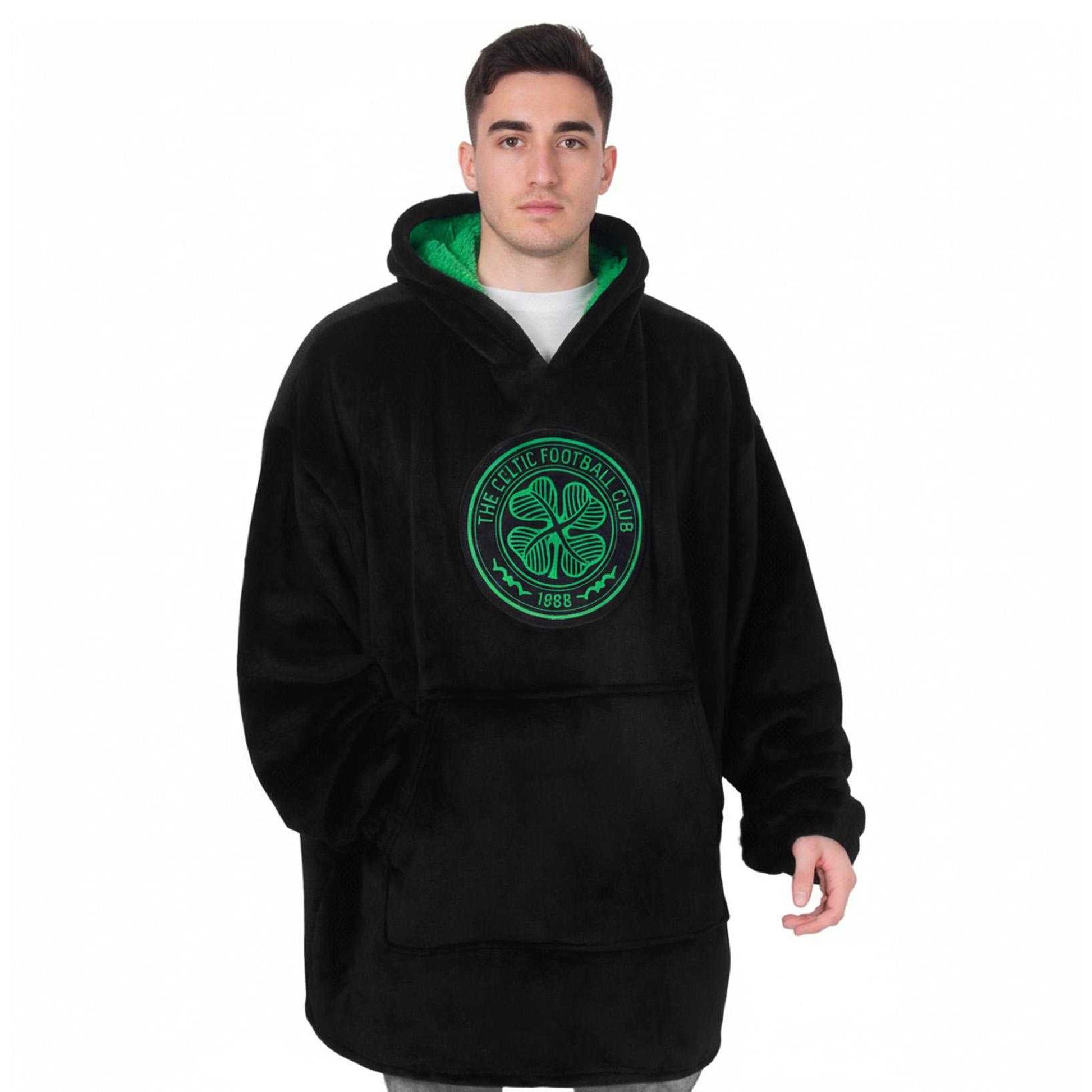 Black - Front - Celtic FC Mens Oversized Blanket Hoodie