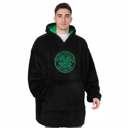 Black - Front - Celtic FC Mens Oversized Blanket Hoodie