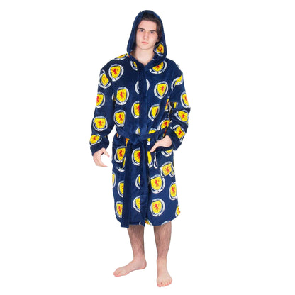 Navy Blue - Lifestyle - Scotland Mens Crest Fleece All-Over Print Dressing Gown