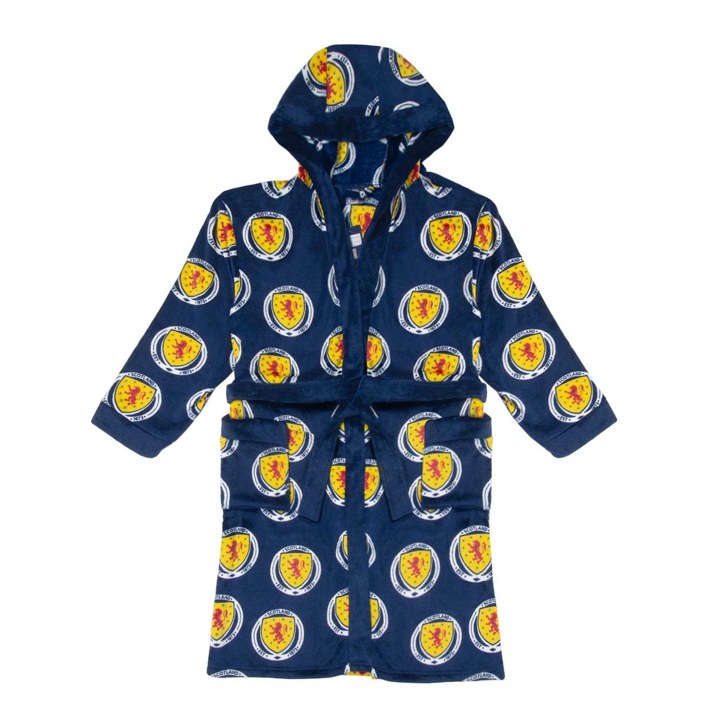 Navy Blue - Front - Scotland Mens Crest Fleece All-Over Print Dressing Gown