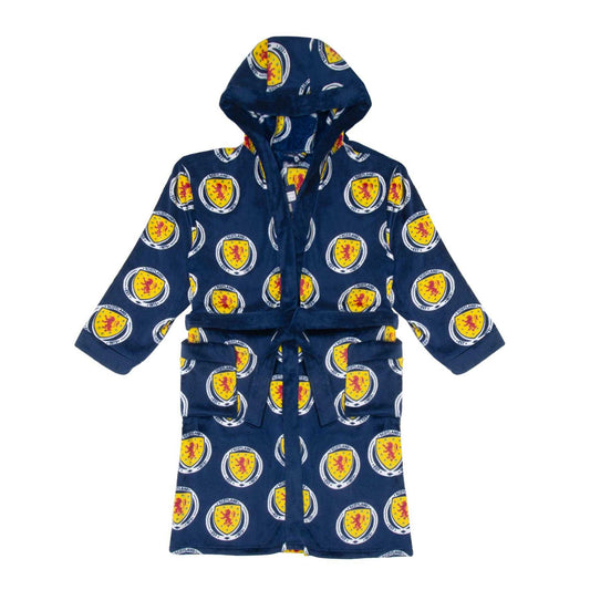 Navy Blue - Front - Scotland Mens Crest Fleece All-Over Print Dressing Gown