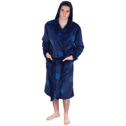 Navy Blue - Lifestyle - England Mens Crest Fleece All-Over Print Dressing Gown