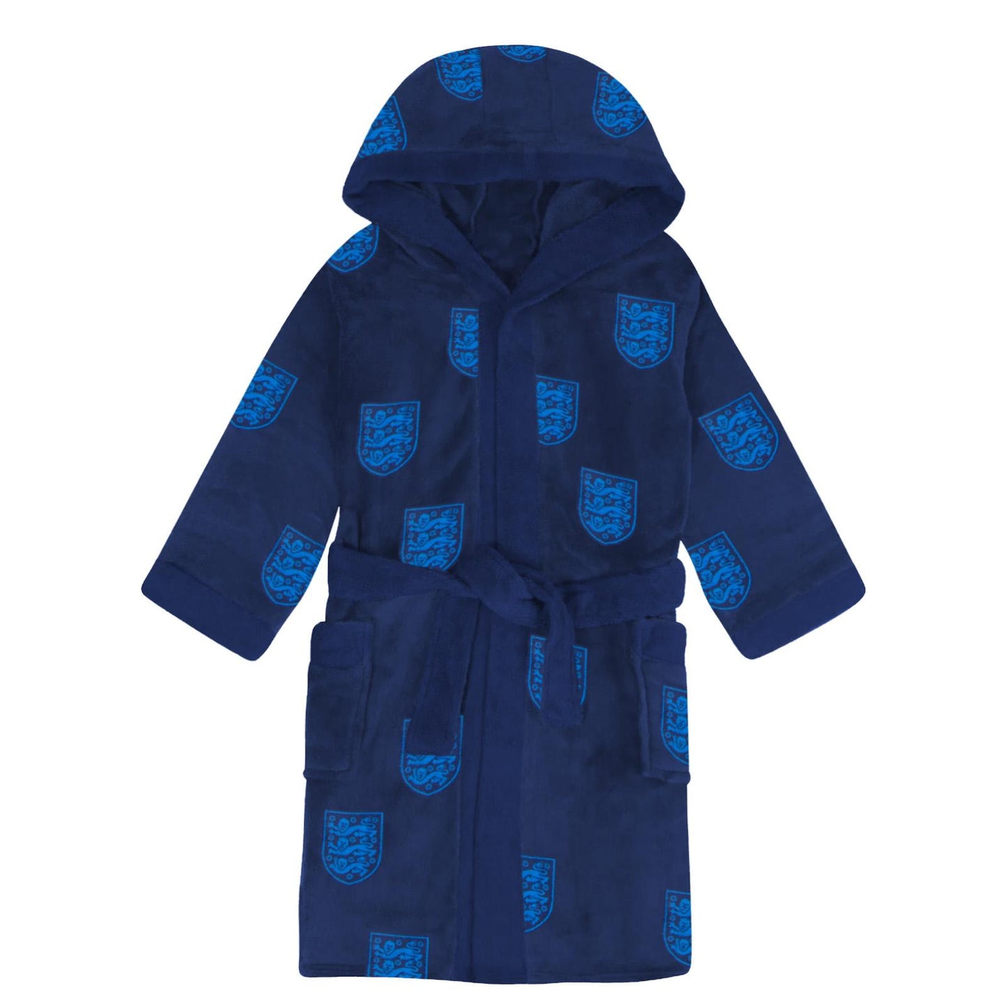 Navy Blue - Front - England Mens Crest Fleece All-Over Print Dressing Gown