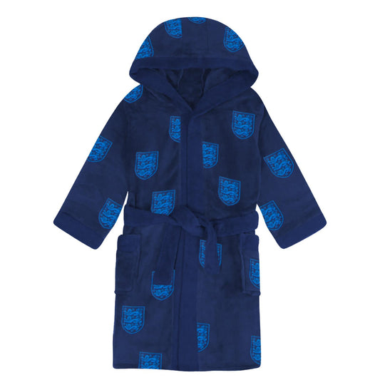 Navy Blue - Front - England Mens Crest Fleece All-Over Print Dressing Gown