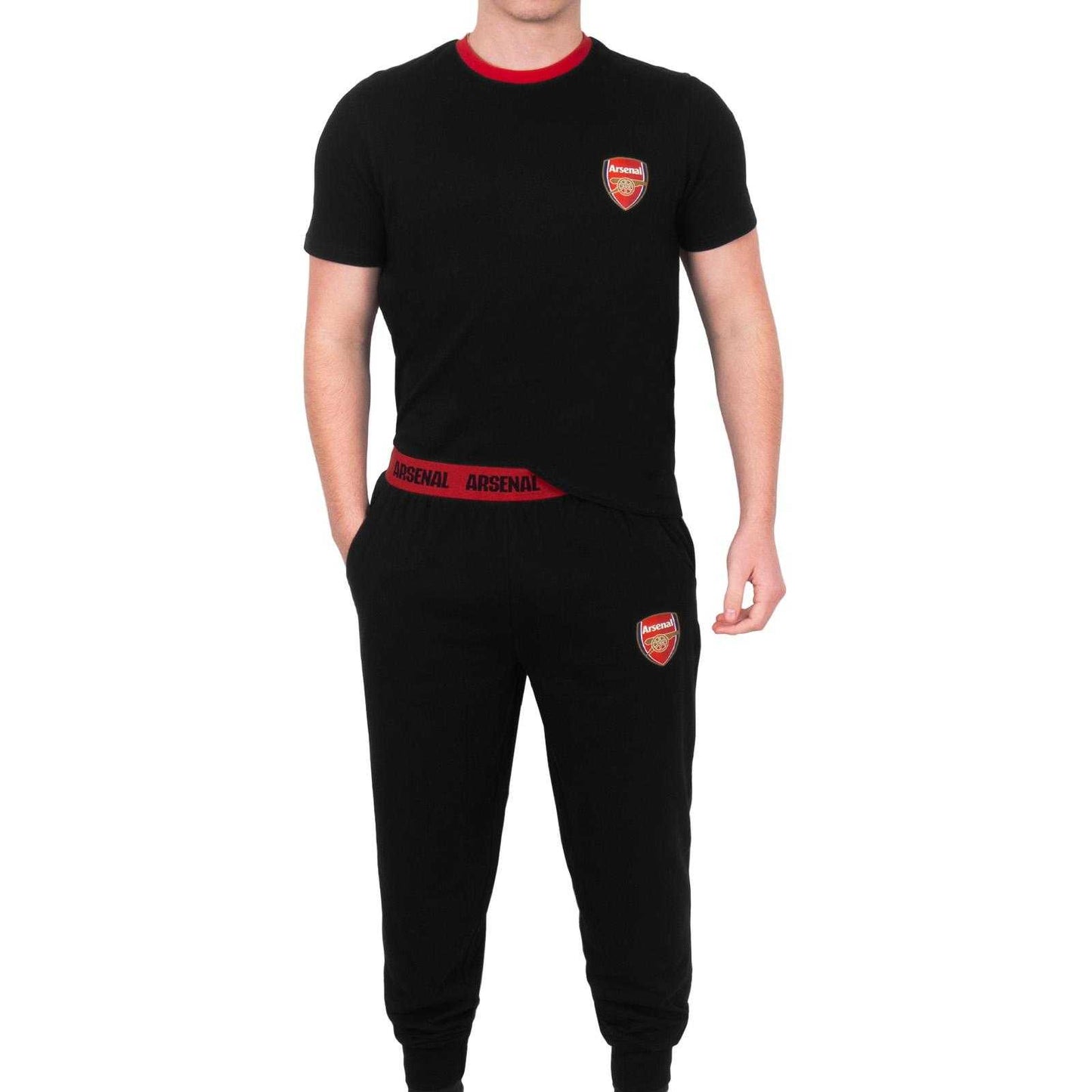 Black - Close up - Arsenal FC Mens Crest Long Pyjama Set