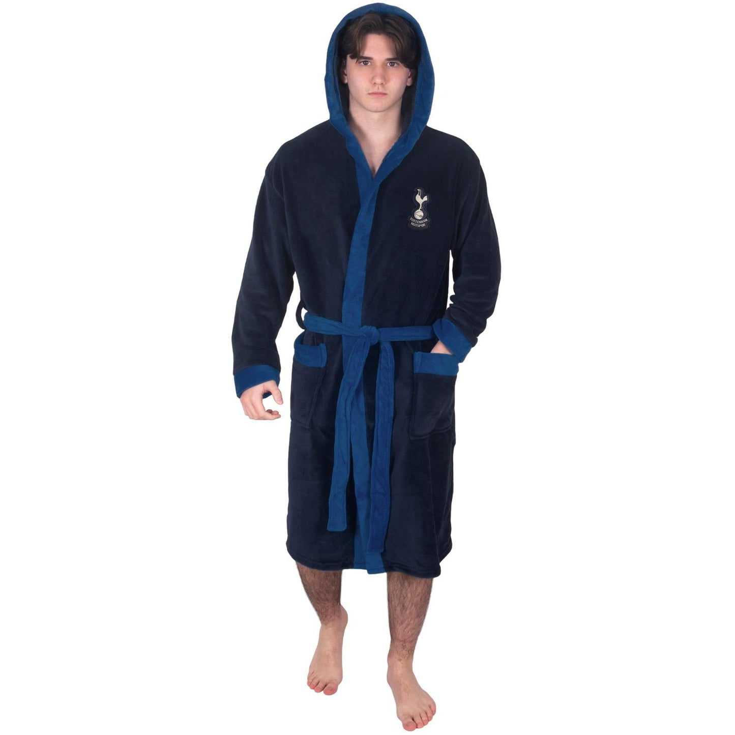 Navy Blue-Marine - Side - Tottenham Hotspur FC Mens Crest Fleece Dressing Gown