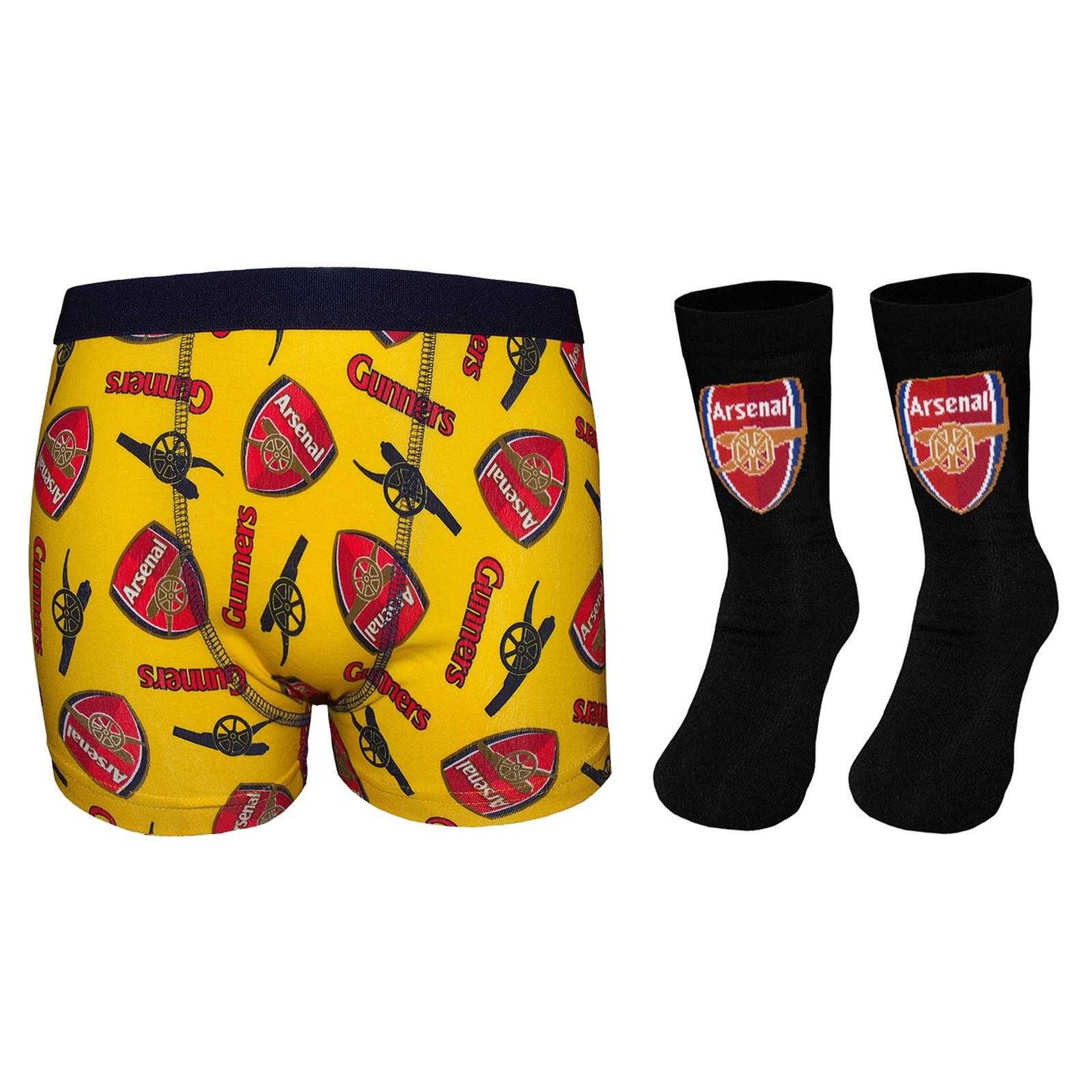 Yellow - Front - Arsenal FC Boys Repeat Print Boxer Shorts Set