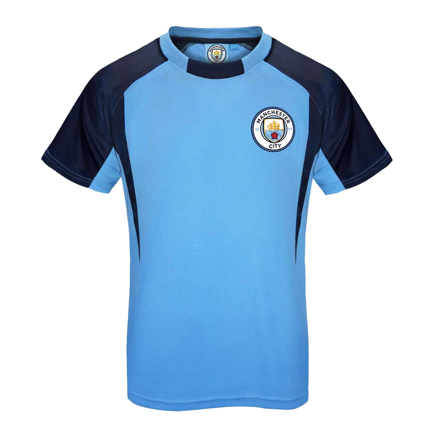 Sky Blue - Front - Manchester City FC Boys Crest Polyester T-Shirt