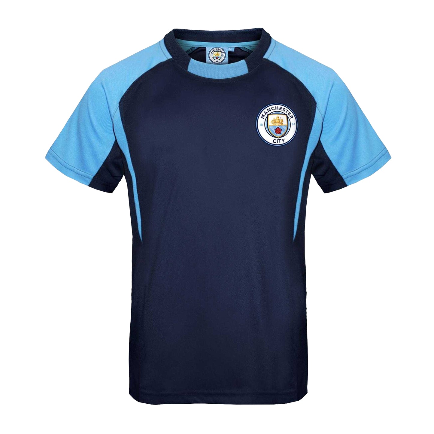 Navy Blue - Front - Manchester City FC Boys Crest Polyester T-Shirt