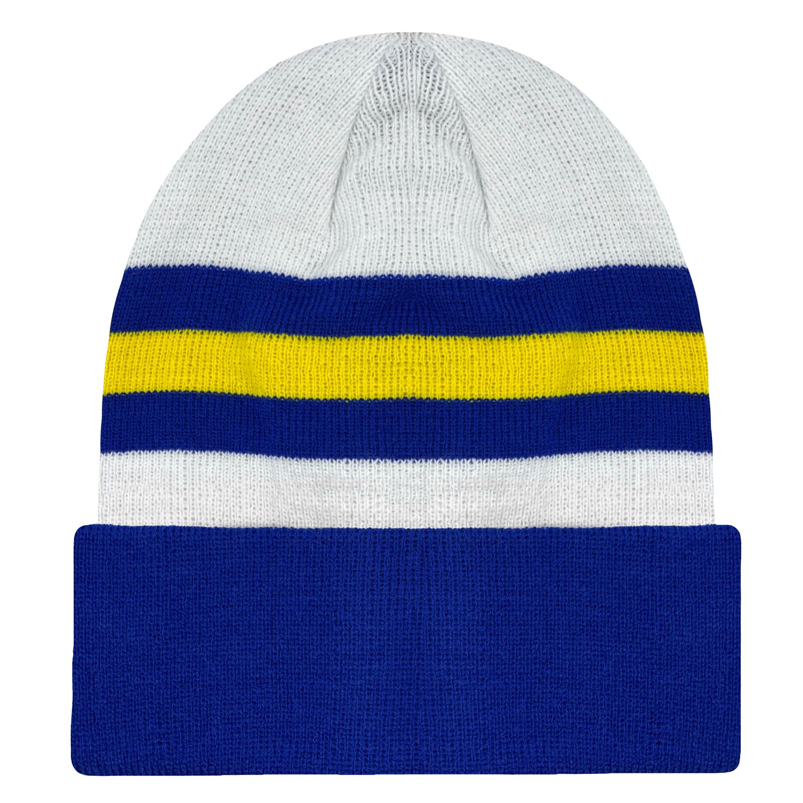 White-Blue-Yellow - Front - Fan Originals Leeds Retro Football Beanie