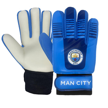 Blue - Front - Manchester City FC Childrens-Kids Touch Fastening Goalkeeper Gloves