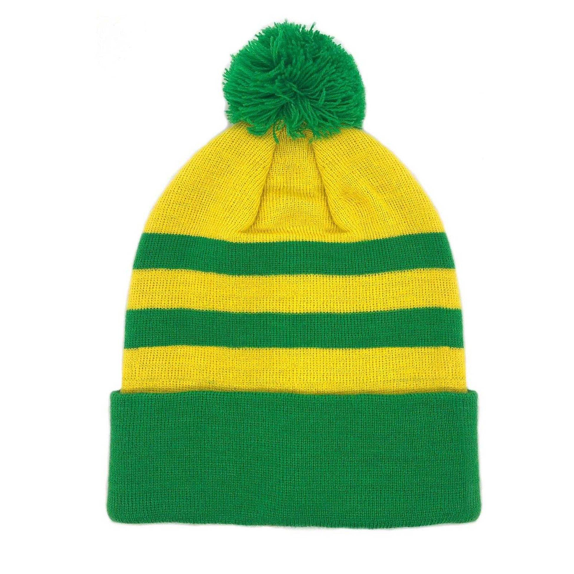 Yellow-Green - Back - Fan Originals Norwich Retro Bobble Football Beanie