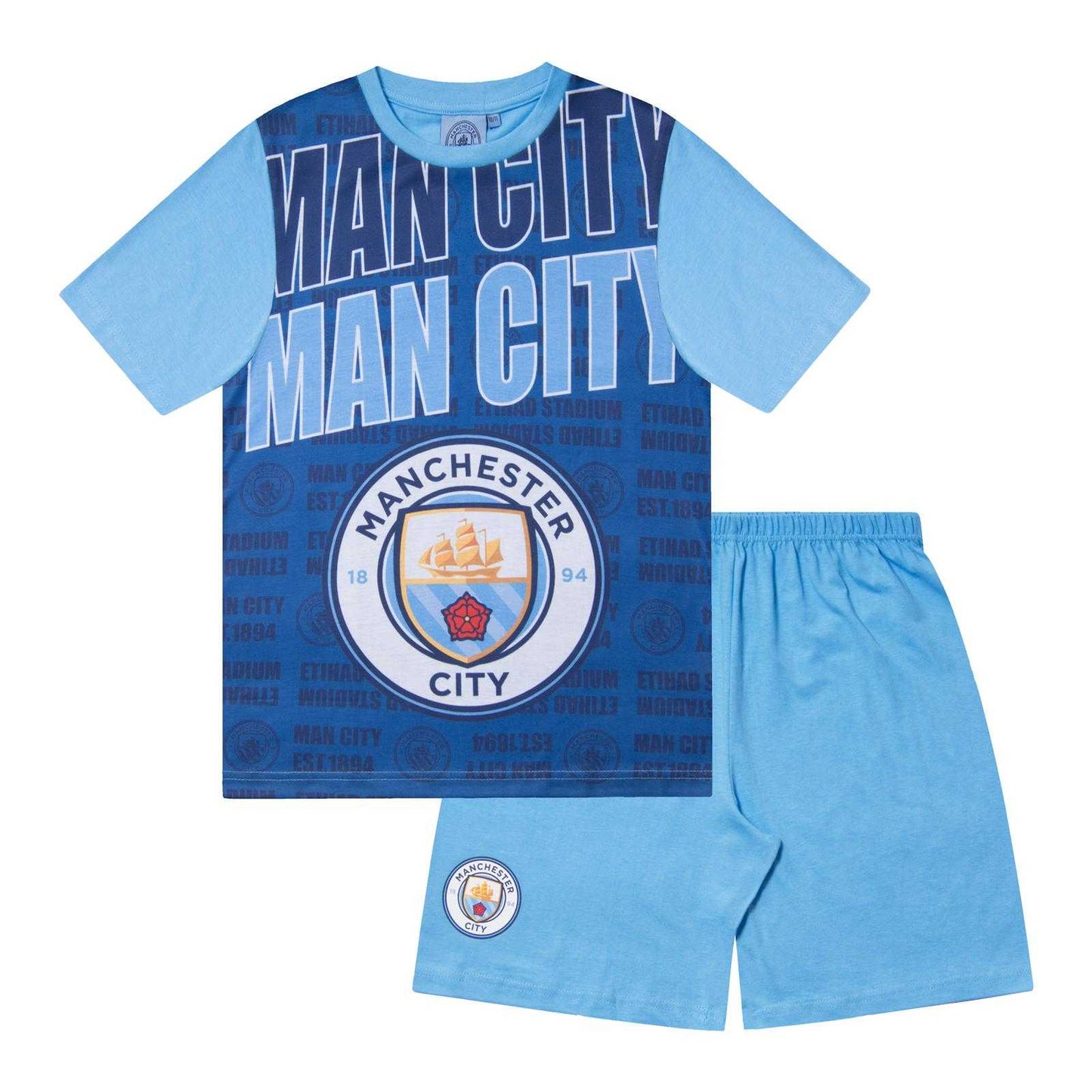 Navy Blue - Front - Manchester City FC Boys De Bruyne 17 Short Pyjama Set