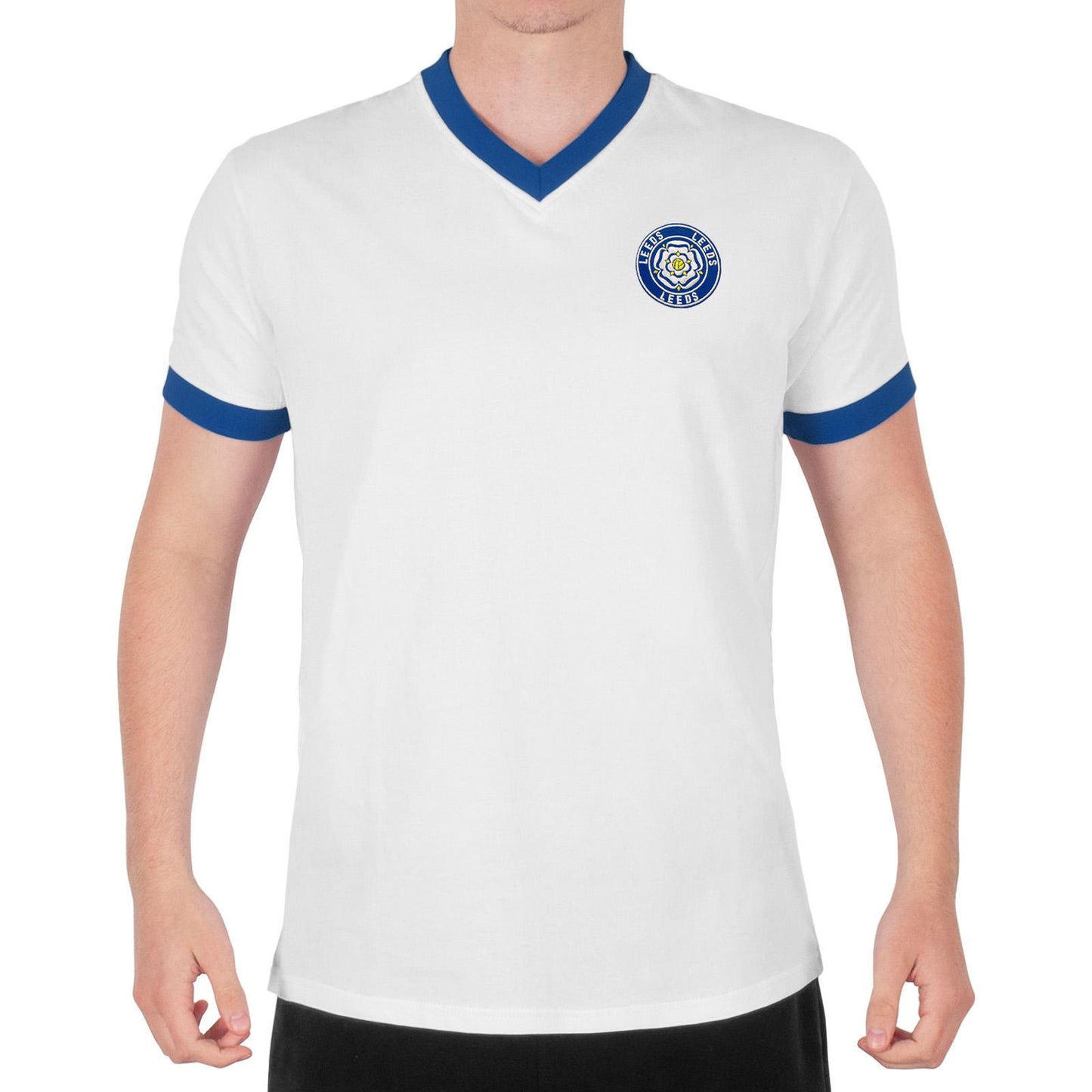 White - Pack Shot - Fan Originals Mens Leeds Retro V Neck T-Shirt