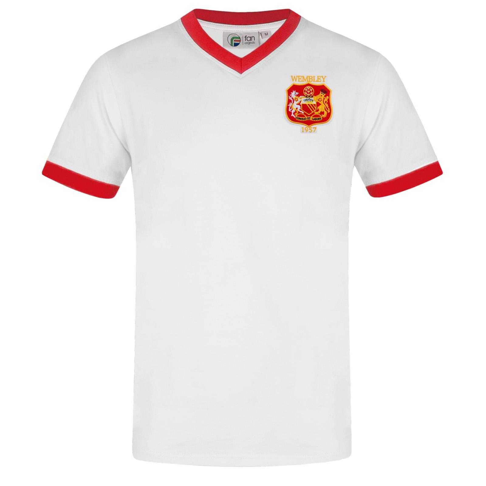 White - Front - Fan Originals Mens United Wembley 1957 Crest V Neck T-Shirt