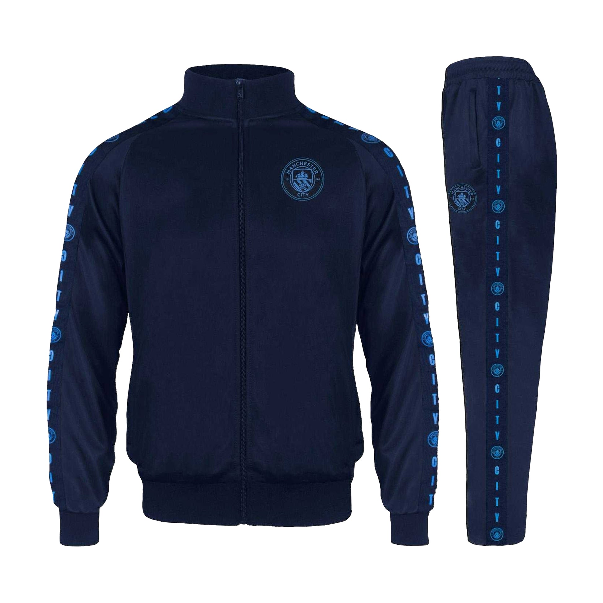Navy Blue - Front - Manchester City FC Mens Taped Tracksuit