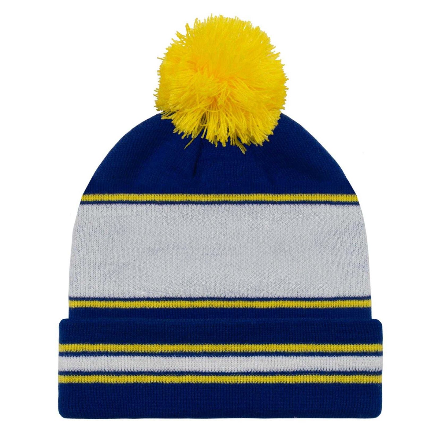 Blue-White-Yellow - Back - Fan Originals Leeds Text Bobble Beanie