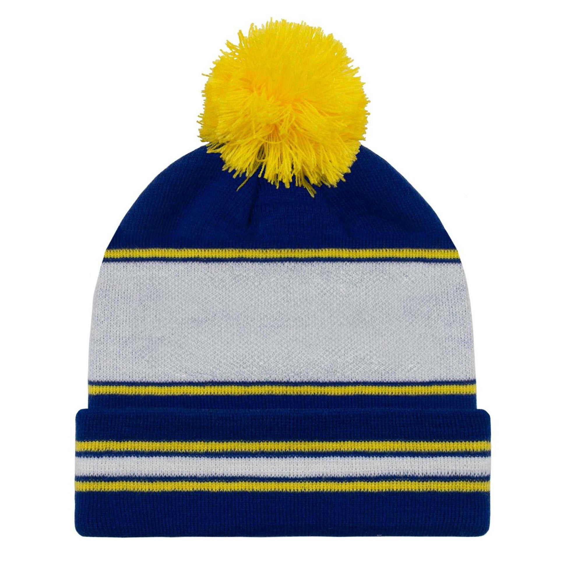 Blue-White-Yellow - Back - Fan Originals Leeds Text Bobble Beanie