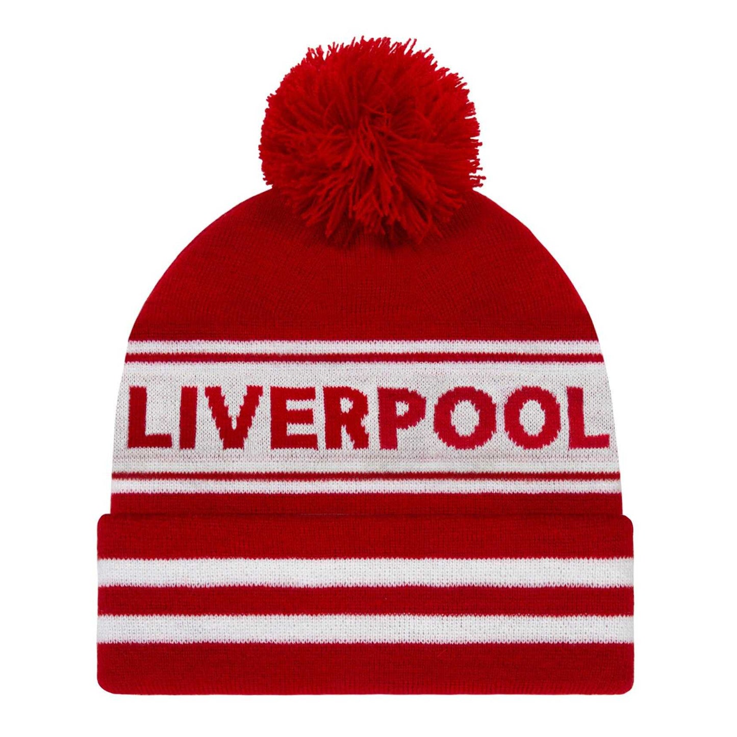 Red - Front - Fan Originals Liverpool Text Bobble Beanie