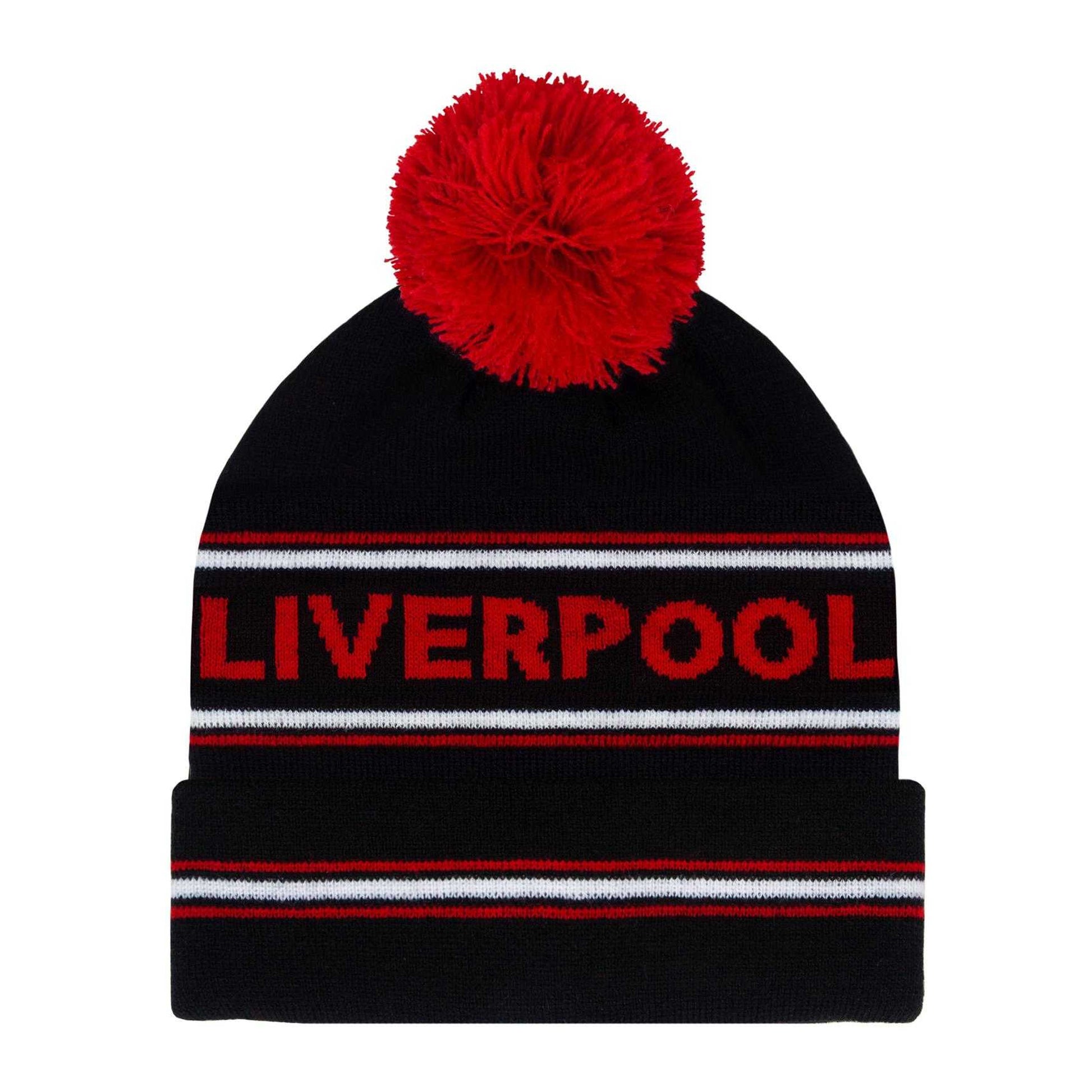 Black - Front - Fan Originals Liverpool Text Bobble Beanie