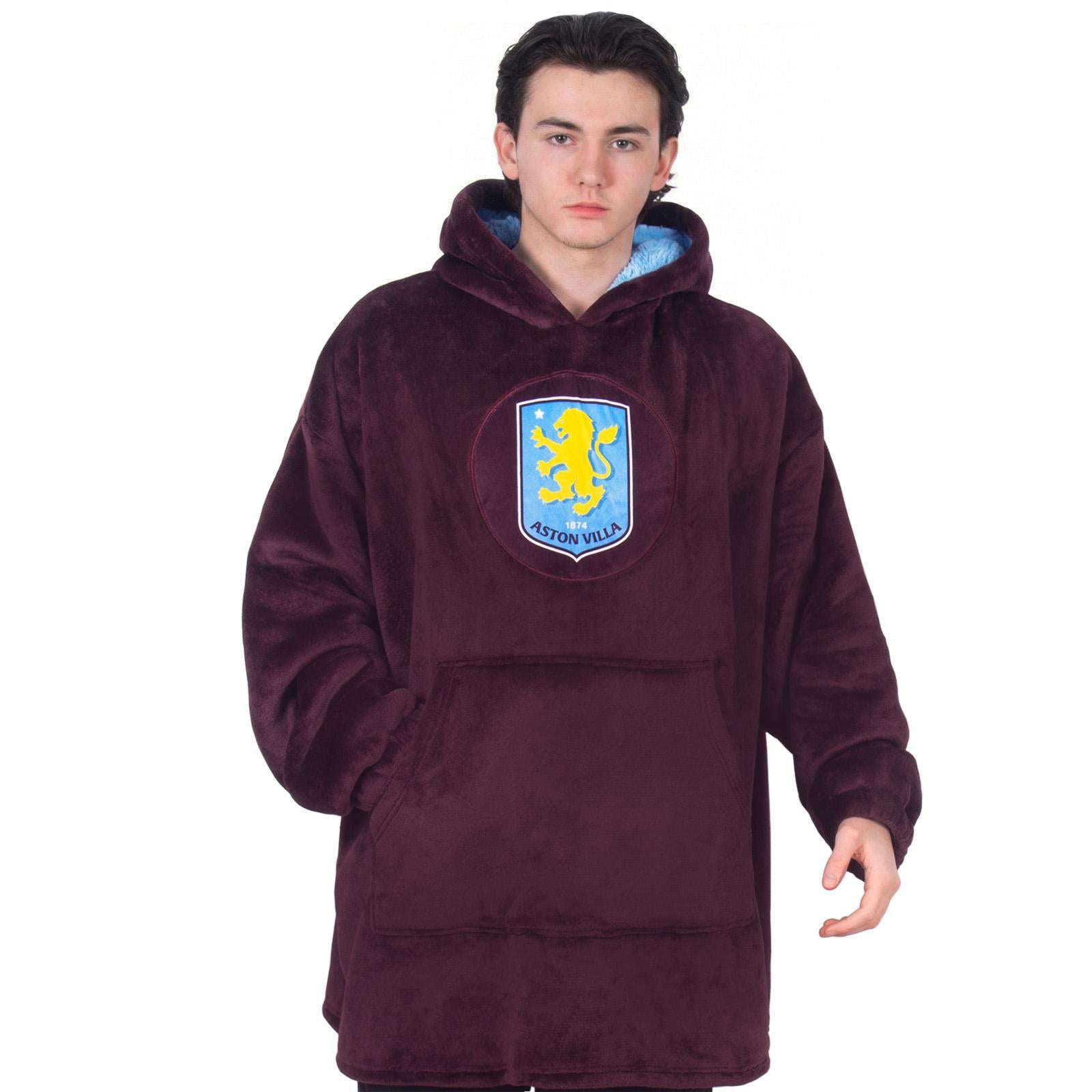 Claret - Front - Aston Villa FC Unisex Adult Crest Oversized Hoodie Blanket
