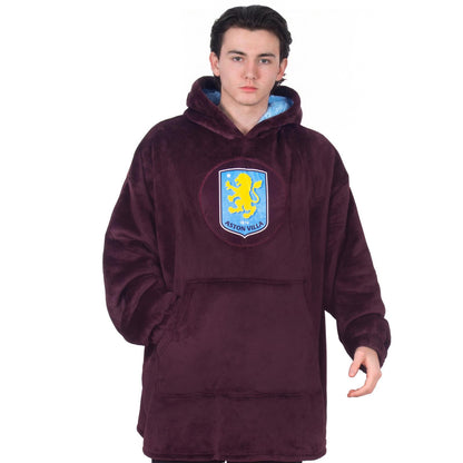 Claret - Front - Aston Villa FC Unisex Adult Crest Oversized Hoodie Blanket