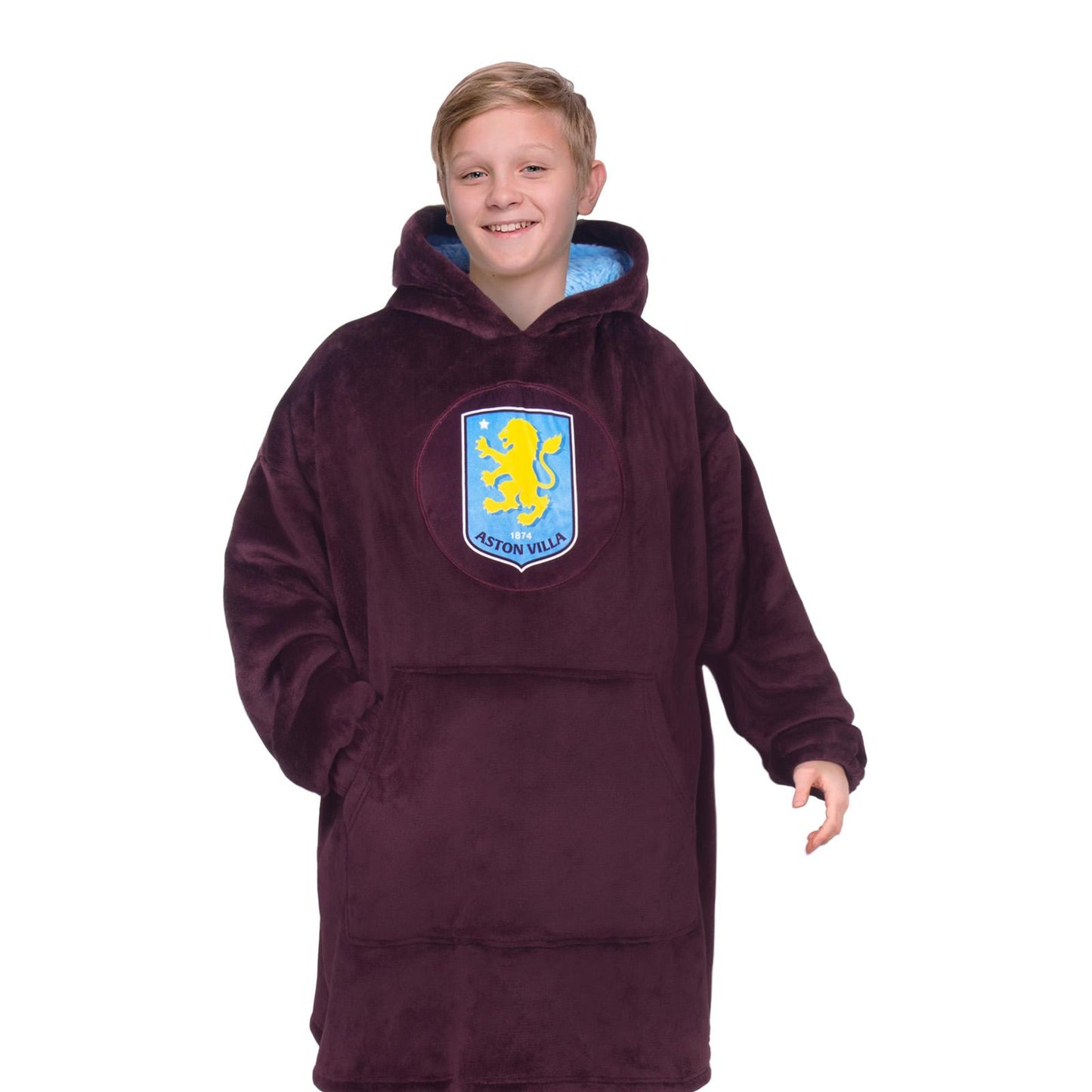 Claret - Front - Aston Villa FC Childrens-Kids Crest Oversized Hoodie Blanket