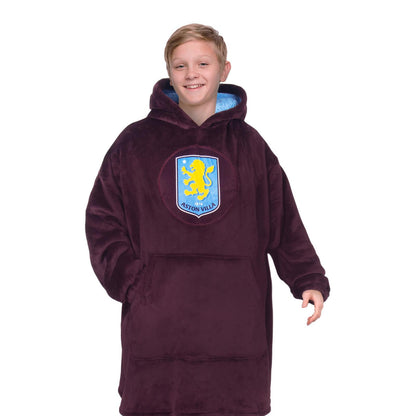 Claret - Front - Aston Villa FC Childrens-Kids Crest Oversized Hoodie Blanket