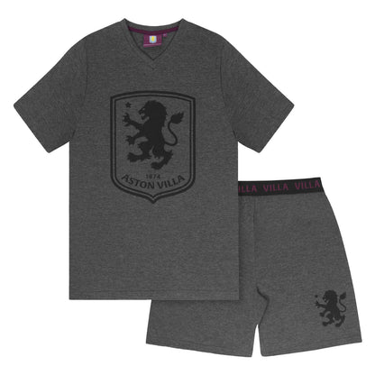 Grey - Back - Aston Villa FC Mens Crest Short Pyjama Set
