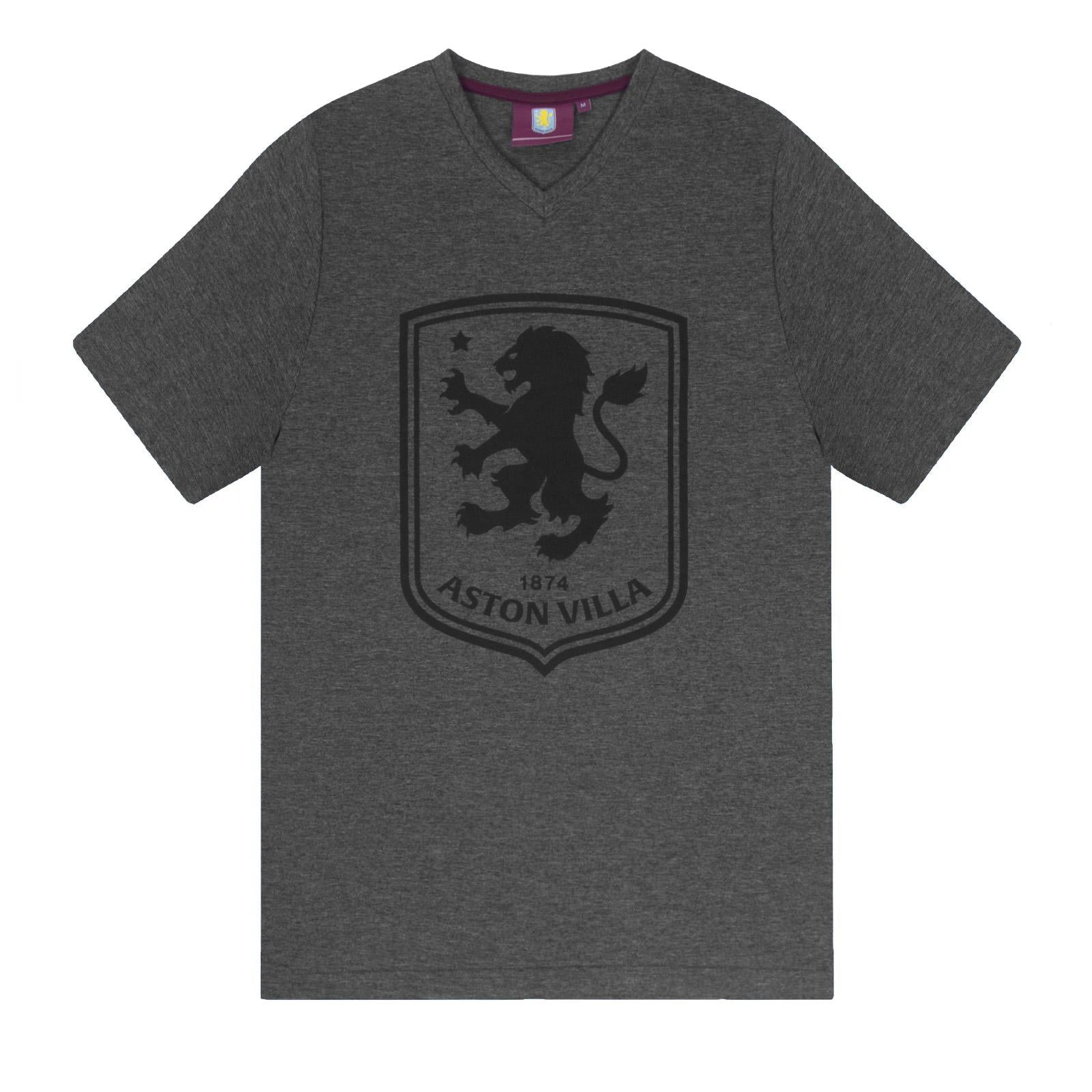Grey - Side - Aston Villa FC Mens Crest Short Pyjama Set