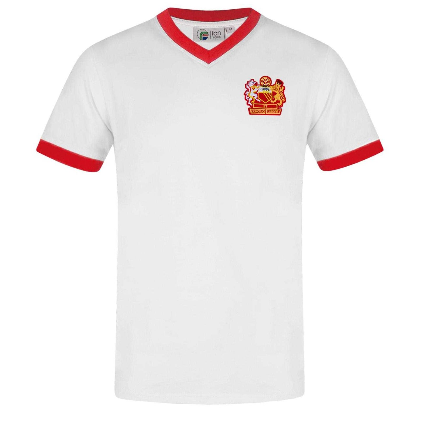 White - Front - Fan Originals Mens Manchester Crest V Neck T-Shirt