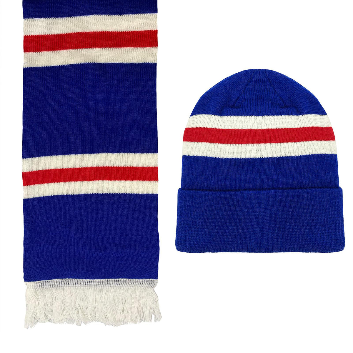 Blue - Front - Fan Originals Unisex Adult Rangers Striped Hat And Scarf Set