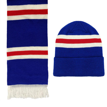 Blue - Front - Fan Originals Unisex Adult Rangers Striped Hat And Scarf Set