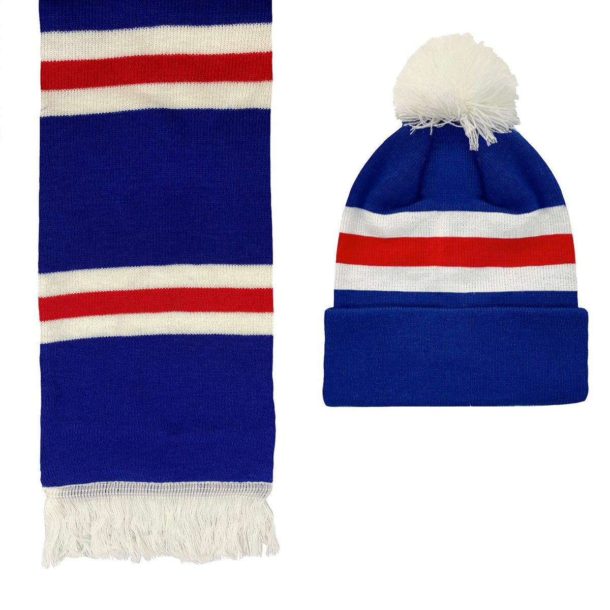 Blue - Front - Fan Originals Unisex Adult Rangers Retro Knitted Hat And Scarf Set