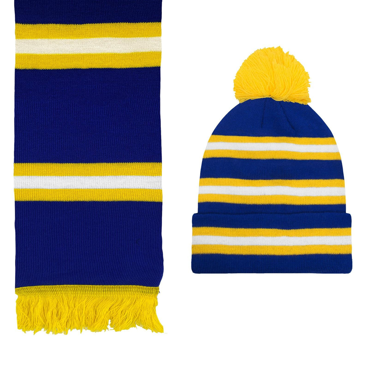 Blue - Front - Fan Originals Unisex Adult Leeds Striped Hat And Scarf Set