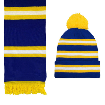 Blue - Front - Fan Originals Unisex Adult Leeds Striped Hat And Scarf Set
