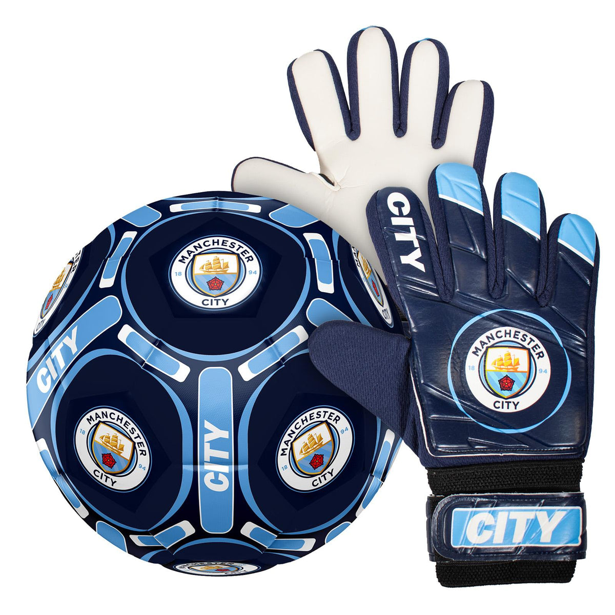 Sky Blue - Front - Manchester City FC Boys Football Set Set