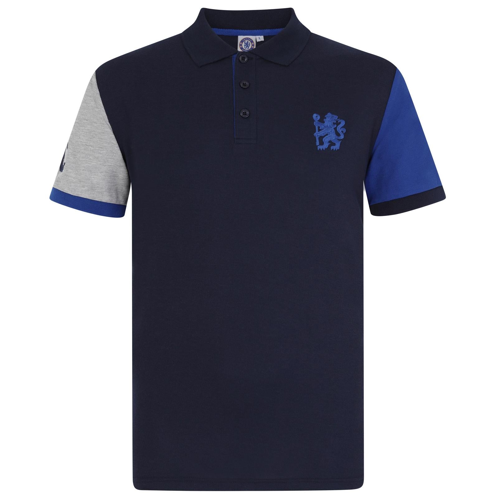 Navy - Front - Chelsea FC Mens Contrast Polo Shirt
