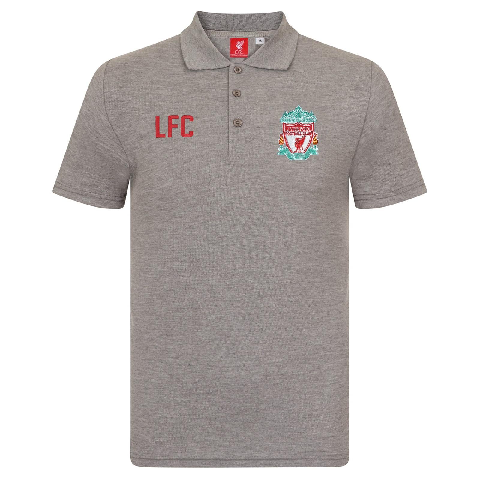 Grey - Front - Liverpool FC Mens Crest Polo Shirt