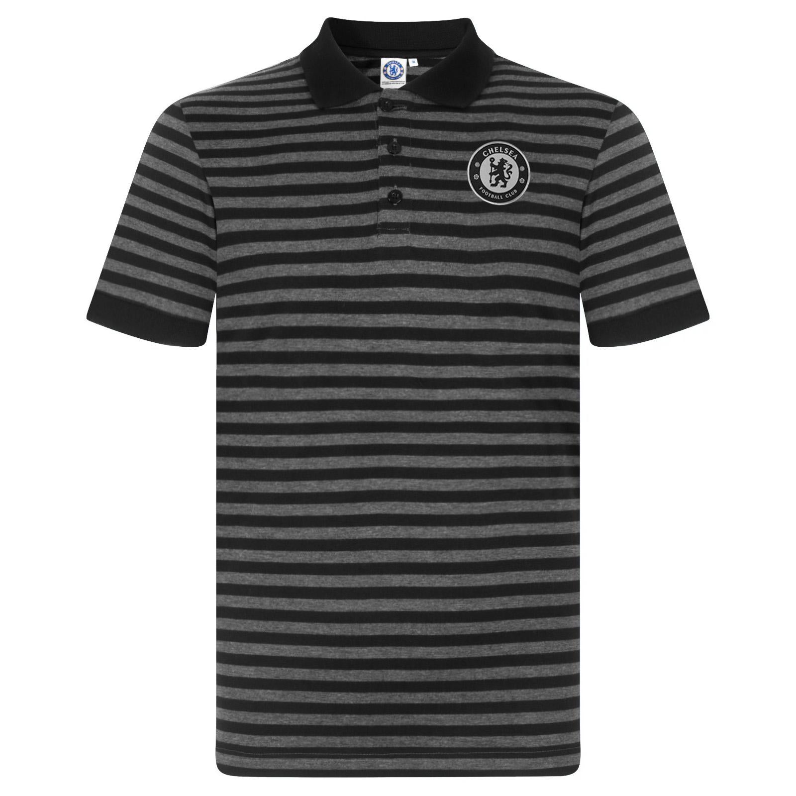 Black-Grey - Back - Chelsea FC Mens Striped Polo Shirt