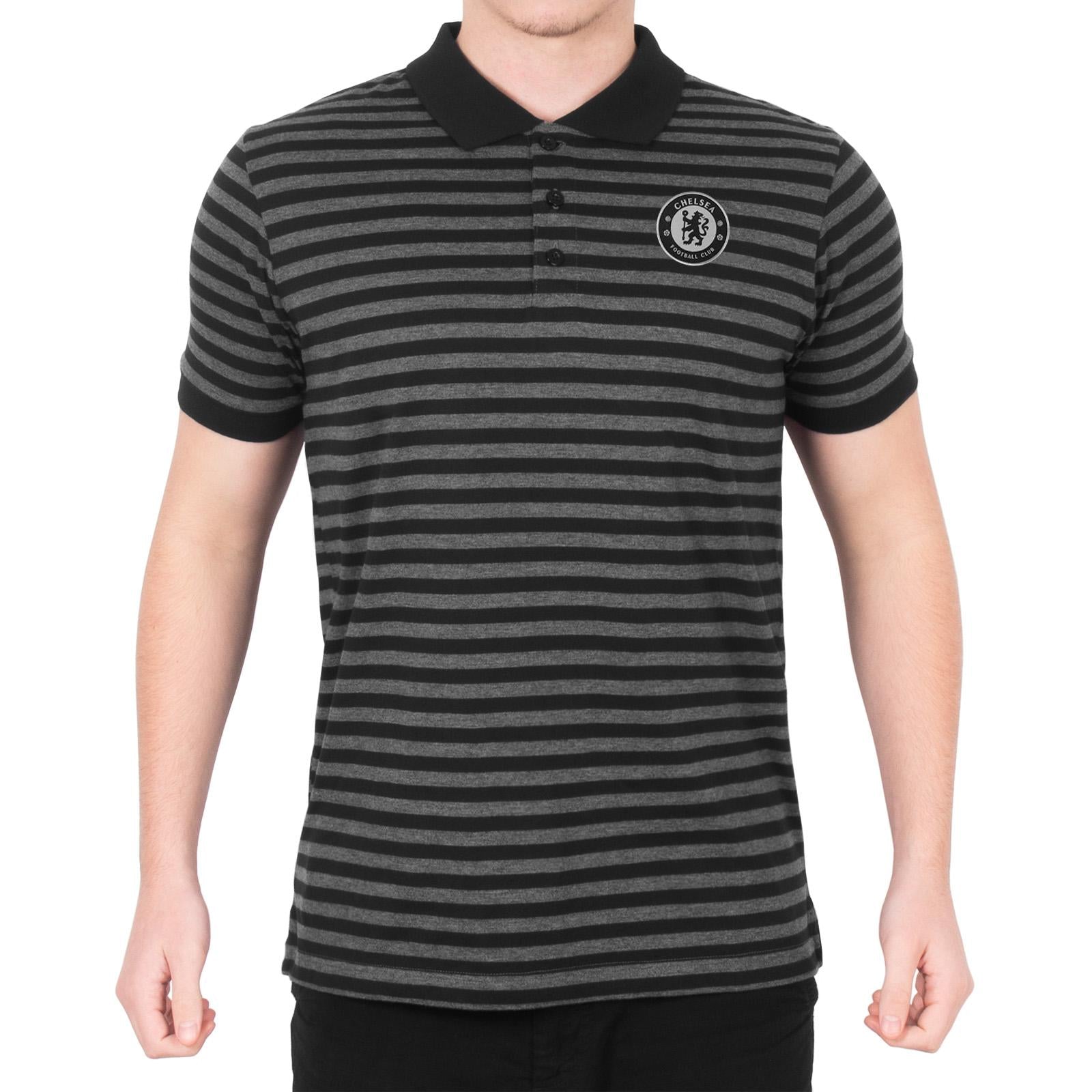 Black-Grey - Front - Chelsea FC Mens Striped Polo Shirt